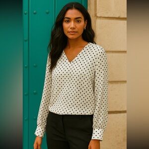 Banana Republic Black and White Polka Dot Women's Top small